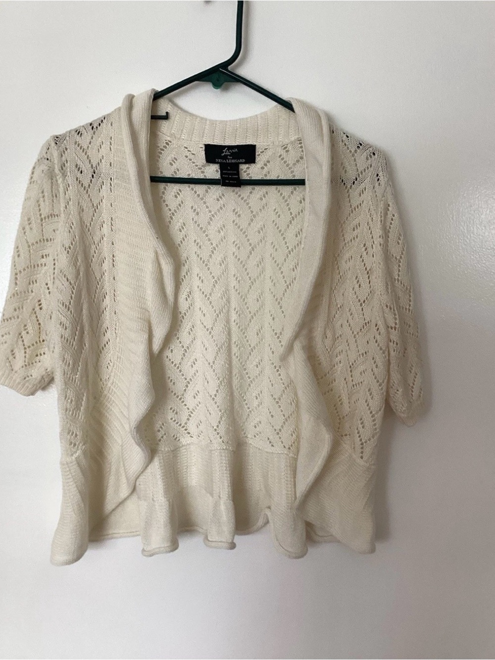Nina Leonard Cream Open-Front Pointelle Cardigan
